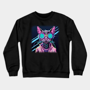 Cyberpunk cat with glasses Crewneck Sweatshirt